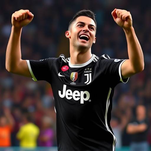 Foto di Cristiano Ronaldo che esulta dopo un gol con la maglia della Juventus.