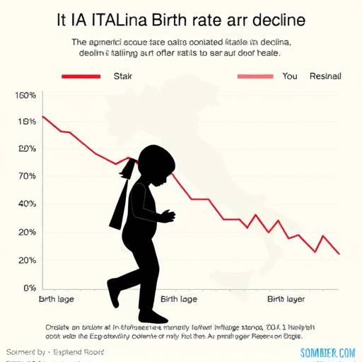 Grafico che mostra il calo delle nascite in Italia
