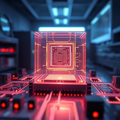 Renderizzazione di un chip quantistico in un laboratorio di ricerca